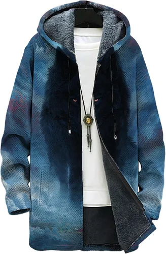 Vista 22 de Mens Hooded Cardigan Japanese Art Zip Up Long Sleeve Sweater Hoodie Dragon Print Coat with Pockets
