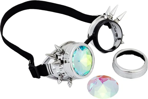 Vista 46 de Gafas de caleidoscopio retro con pinchos, gafas de cristal arcoíris steampunk estilo soldadura, gafas de cosplay punk