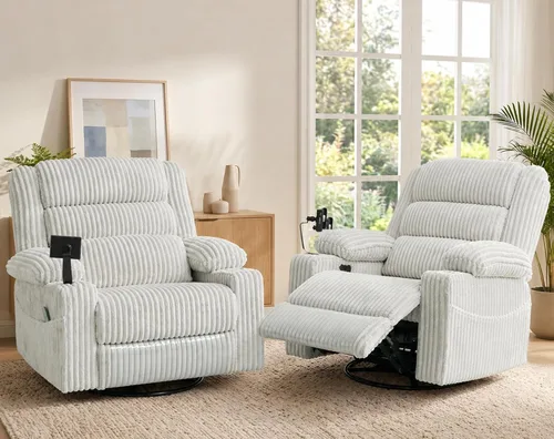 Vista 11 de Sillón reclinable giratorio eléctrico con masaje y calor, USB A y C Gris pálido