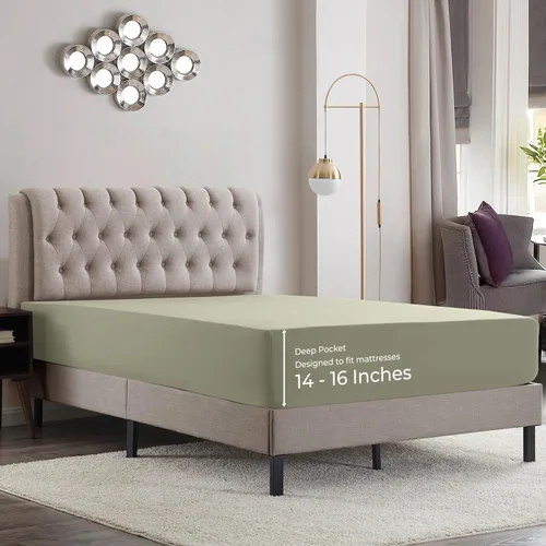 Vista 23 de Empyrean Bedding Sábanas de cama individual – Sábana bajera ajustable de 14 a 16 pulgadas individual – Sábana bajera súper suave individual – Sábana