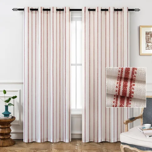 Vista 53 de DriftAway Cortinas opacas de mezcla de lino de granja de 90 pulgadas de largo para dormitorio, cortinas de lino con estampado de rayas verticales