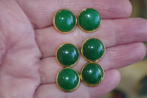 Vista 7 de CHINESE GREEN JADE ROUND DOME 12MM VINTAGE GENUINE 14K GF STUD EARRINGS
