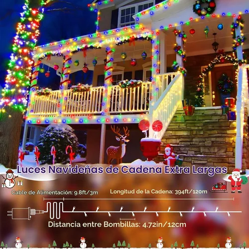 Vista 2 de Tira de luces de Navidad para exteriores, 403 pies con 1000 luces LED, 8 modos y función de temporizador con memoria, luces de hada centelleantes