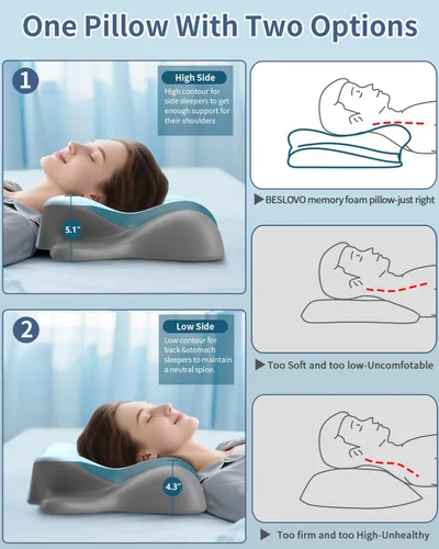 Vista 5 de Almohada cervical cervical para aliviar el dolor, almohada ergonómica para dormir de lado para apoyar el cuello, almohadas ortopédicas de espuma