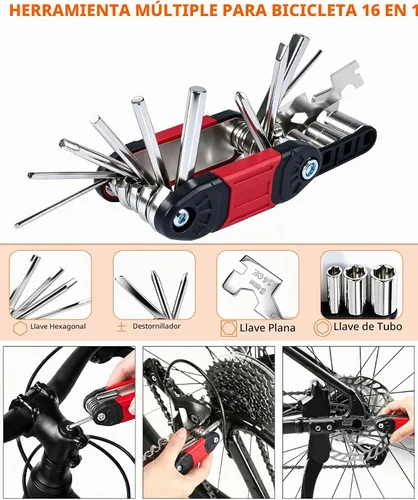 Vista 3 de Kit de reparación de bicicleta de 14 piezas con bomba de neumáticos, portátil y duradero