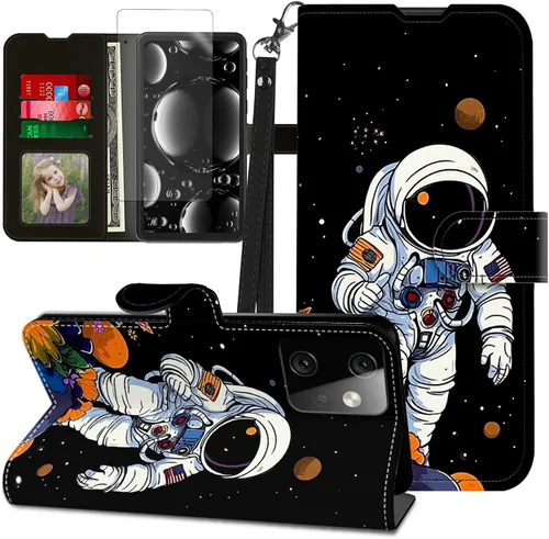 Vista 289 de Funda para Motorola Edge 2022 con protector de pantalla, soporte y tarjetero y correa para la muñeca, funda magnética para Moto Edge 2022 5G UW Lobo
