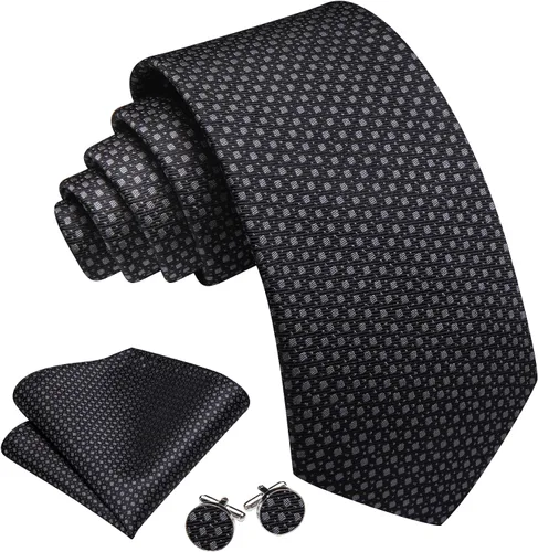 Vista 83 de Barry.Wang Corbatas de seda para hombre, diseño de lunares, gemelos cuadrados de bolsillo, gemelos para negocios, boda
