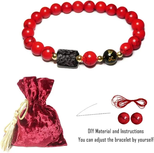 Vista 6 de L&C Feng Shui - Pulsera de riqueza de obsidiana negra Pulseras de cristal de obsidiana para mujeres y hombres, 0.315in, 0.394in, alivio natural