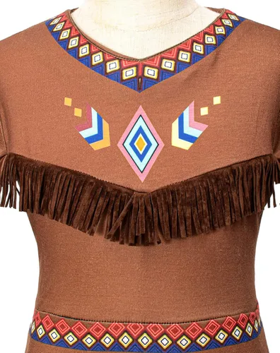 Vista 5 de Disfraz de nativo americano para niñas, vestido de indios indígenas americanos, cosplay de 2 a 12 años