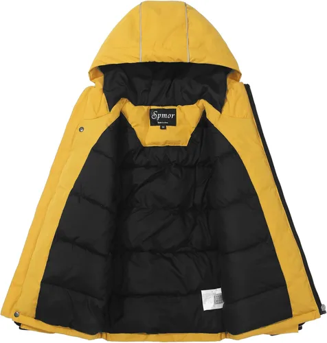 Vista 2 de Spmor Chaqueta de esquí impermeable con capucha para niños y niñas, abrigo de snowboard resistente al viento para la nieve