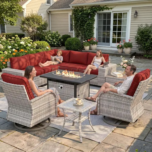 Vista 22 de Muebles de patio al aire libre conjunto PE mimbre ratán al aire libre sofá seccional Gris