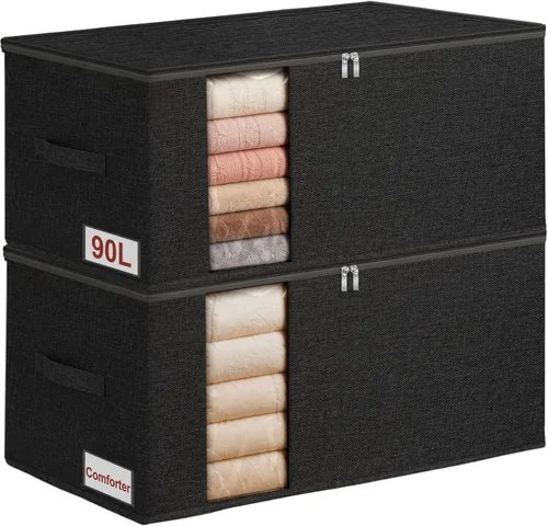 Vista 7 de 60L - Bolsa de almacenamiento para edredón, contenedor de almacenamiento para mantas con construcción resistente, con asas duraderas, caja