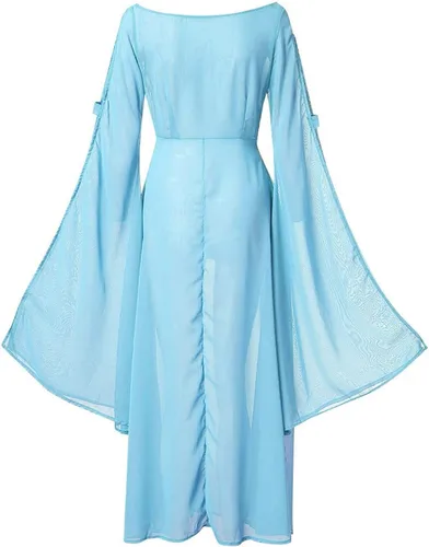 Vista 4 de Vestido de hada renacentista para mujer, disfraz irlandés medieval, vestido sexy de Halloween, vestido victoriano con hombros descubiertos