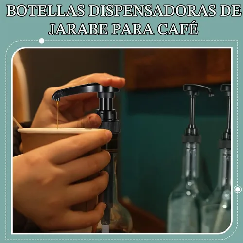 Vista 5 de Maxdot 2 piezas botellas de jarabe de 25 oz con bomba, botellas de cuello largo, dispensador de bomba de jarabe de plástico para accesorios de bar