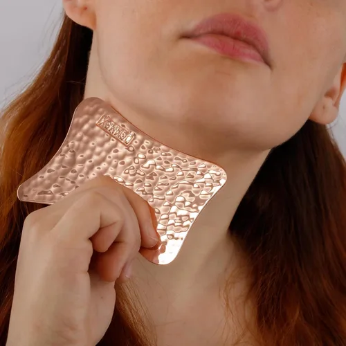 Vista 4 de DEMMEX Masajeador facial de cobre puro, herramienta de masaje facial Gua Sha, raspador de piel muerta, 0.079 in de grosor, 100% cobre puro sin