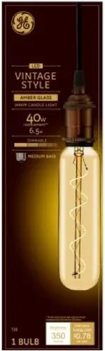 Vista 8 de GE Bombilla LED de estilo vintage, 40 vatios, acabado ámbar, bombilla grande en forma de pera PS52 (paquete de 1) Decorative amber Edison LED