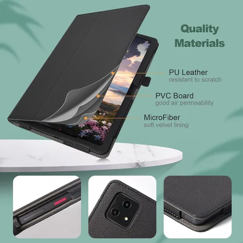 Vista 5 de Funda para tablet T-Mobile Revvl Tab 5G - Funda de piel sintética con soporte para lápices, color negro