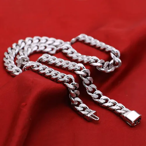 Vista 6 de HBeautimer Collar cubano clásico de plata de ley 925 para hombre de 0394in-18 20 22 24 26 28 pulgadas cadena cubana sólida gruesa de eslabones