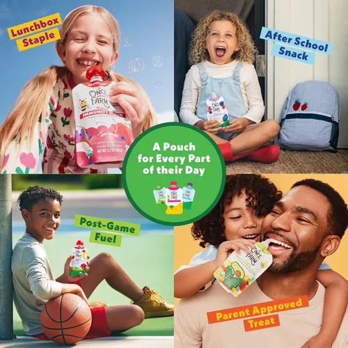 Vista 7 de Once Upon a Farm Mezcla de inmunidad de espirulina de plátano y mango orgánico, bolsa de 3.2 onzas
