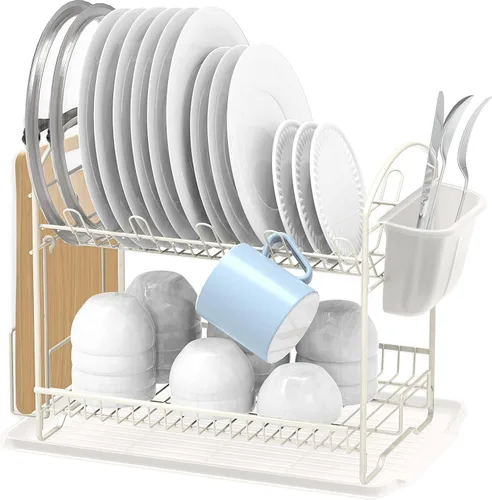 Vista 8 de Simple Houseware - Secador de platos de 2 niveles con escurridor, color bronce