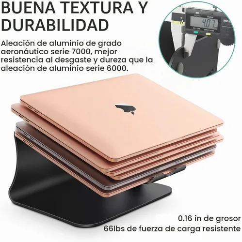 Vista 6 de Soporte para portátil de aluminio con ventilación térmica para MacBook Air/Pro, Dell, HP, Lenovo, Microsoft Surface, Samsung de 11 a 16 pulgadas