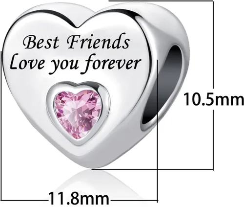 Vista 2 de Abalorio de corazón de cristal rosa para siempre, para mamá, hija, tía, papá, abuela, amigos, compatible con pulseras Pandora