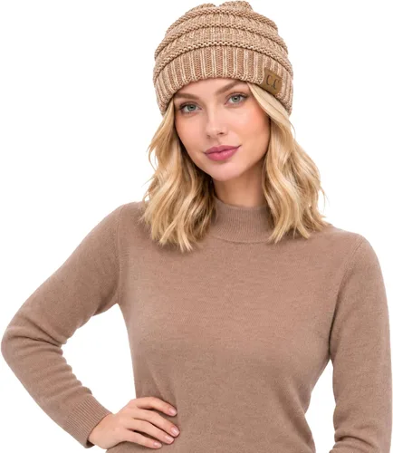 Vista 8 de C.C Exclusives Gorro de Punto de Cable - Gorros Gruesos, Suaves y Cálidos de Punto Grueso Chenille Teniente Mel Gris