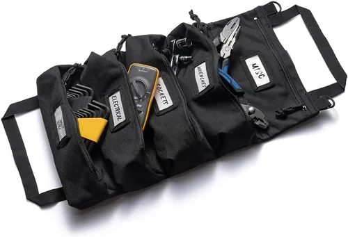 Vista 15 de Bolsa enrollable de herramientas oficial Voyager – Bolsa enrollable de 5 bolsillos fácil de transportar – Lona duradera de 20 onzas, cremalleras YKK