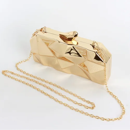 Vista 6 de Reberomantic - Bolso de mano para mujer con patrón de celosía, geométrico, con cadena, tipo clutch para la noche