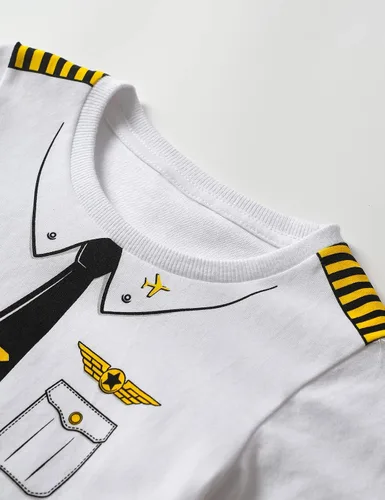 Vista 3 de Camiseta de manga corta con estampado de algodón para niños y niños pequeños, camiseta de cuello redondo, 2T-L