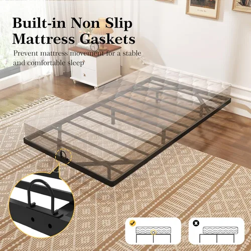 Vista 4 de Awesofurni Base de Cama Flotante de Tamaño Individual, Base de Cama Individual con Luces LED Inteligentes, Base de Cama Moderna de Metal Resistente