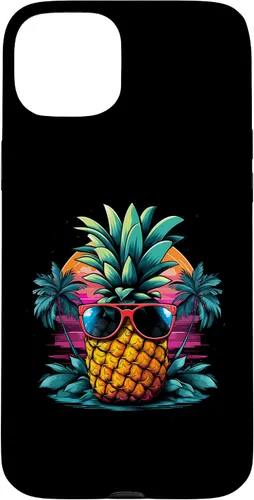 Vista 9 de iPhone 16 Vintage Pineapple With Sunglasses 70s 80s Vaporwave Hawaiian Case
