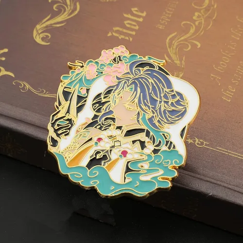 Vista 3 de Broche de pines esmaltados de la serie de juegos, colección de pines de solapa de metal para cosplay, anime Genshin Merch Keqing Xiao exquisitos
