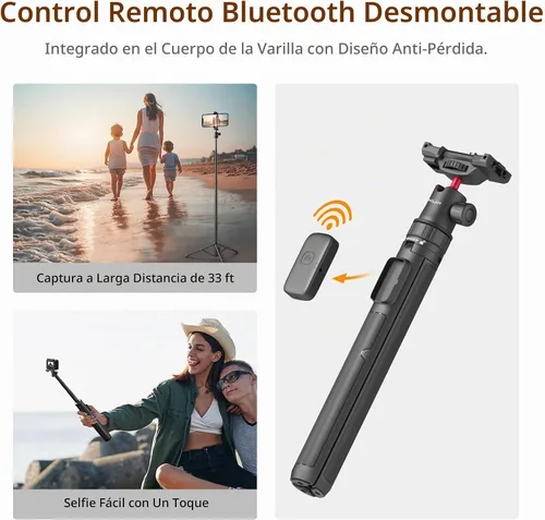 Vista 5 de Trípode para selfie stick de 66 pulgadas para GoPro y teléfono, trípode extensible para cámara de acción con cabeza de bola de 360°, control remoto