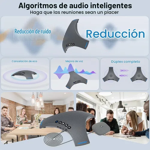 Vista 7 de Altavoz de conferencia y micrófono - Altavoz Bluetooth con cadena de margarita, cancelación de ruido AI, mejora de voz, soporte inalámbrico dong