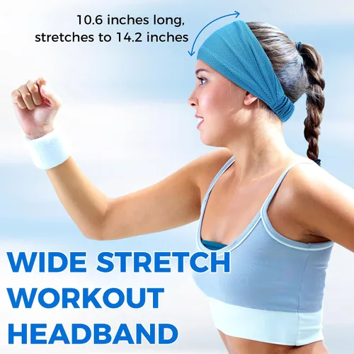 Vista 6 de Sukeen Diademas de entrenamiento refrescantes para mujeres y hombres, banda ancha elástica antideslizante que absorbe la humedad, bandas deportivas