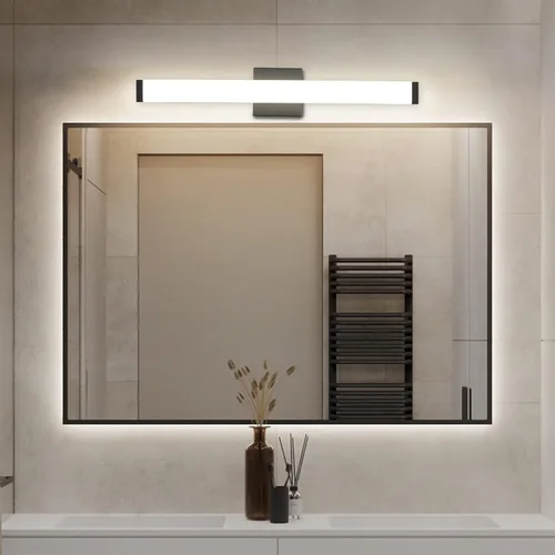Vista 5 de Lámpara de tocador de baño de níquel cepillado, cuadrada, LED, 60 cm (24 pulgadas), 14 W, luz blanca natural, 4000 K, barra de luz para espejo