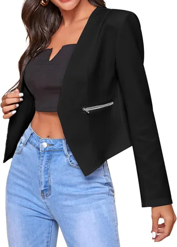 Vista 3 de LYANER Chaqueta de manga larga para mujer, con frente abierto, para trabajo, oficina, con bolsillos con cremallera
