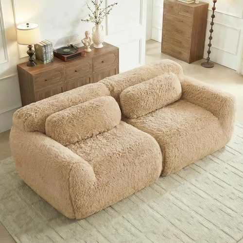 Vista 28 de Sofás de nube sin hueso de 80.4 pulgadas, tela de felpa suave y esponjosa, sofá cama modular con 2 otomanas, sofás de dos plazas de chocolate,
