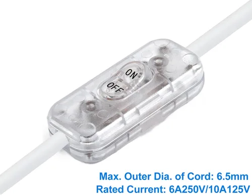 Vista 2 de Interruptor de Cable en Línea, PLUSPOE Interruptor de Lámpara de Control DPST de Encendido-Apagado para Lámpara de Mesa de Dormitorio Luces LED