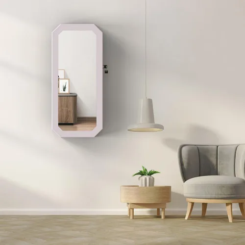 Vista 5 de SKYXIU Gabinete de la joyería del espejo,Gabinete de almacenamiento de la joyería,Puerta o espejo montado en la pared con almacenamiento