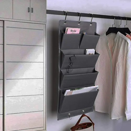 Vista 3 de Organizador de 5 bolsillos para colgar sobre la puerta y almacenamiento con ganchos, montaje en pared, suministros de oficina, carpetas de archivos