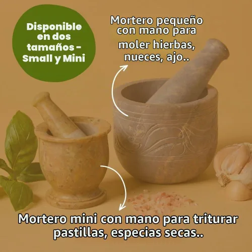Vista 8 de Juego de mortero y mortero de piedra para moler hierbas y especias, pequeño y pequeño, juego de 2