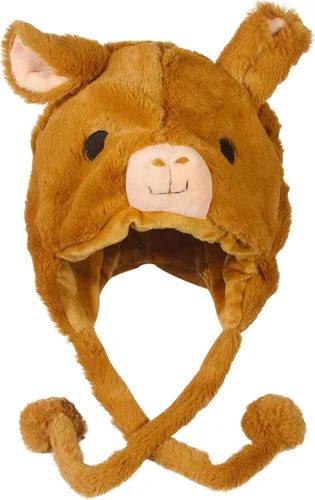 Vista 2 de Gorro de invierno con diseño de animal de peluche con orejas largas, con pompones en los extremos, para esquiar