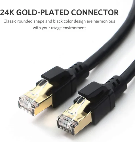 Vista 4 de Cable Ethernet Cat8, cable de conexión de red profesional 40Gbps 2000Mhz S/FTP LAN, cable de Internet de alta velocidad con conector RJ45 chapado
