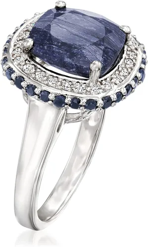 Vista 3 de Ross-Simons 5.70 ct. t.w. Sapphire and .10 ct. t.w. White Topaz Ring in Sterling Silver