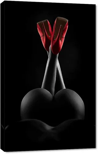 Vista 6 de Arte de pared moderno en blanco y negro sexy dama pintura mujer genial arte corporal sexy chica desnuda bebida vino tinto sentado en el inodoro