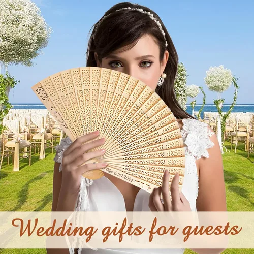 Vista 3 de Abanicos de boda personalizados para invitados, ventilador personalizado a granel de madera plegable grabado a mano nombre/fecha para boda, baby