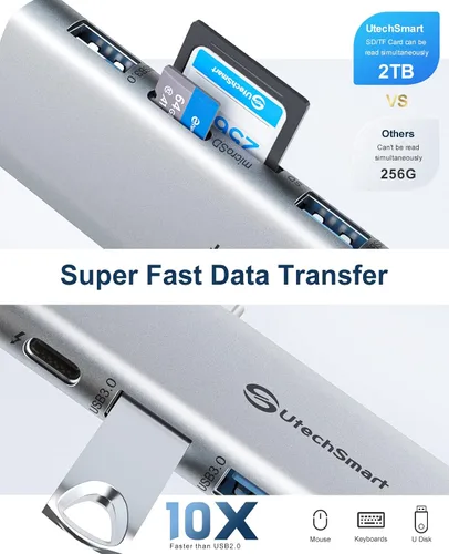 Vista 3 de Adaptador Hub USB C para MacBook - UtechSmart 7 en 2 Accesorios Multipuerto para MacBook Pro/Air con Puerto Thunderbolt 3, 100W PD 4K@30Hz, HDMI 4K