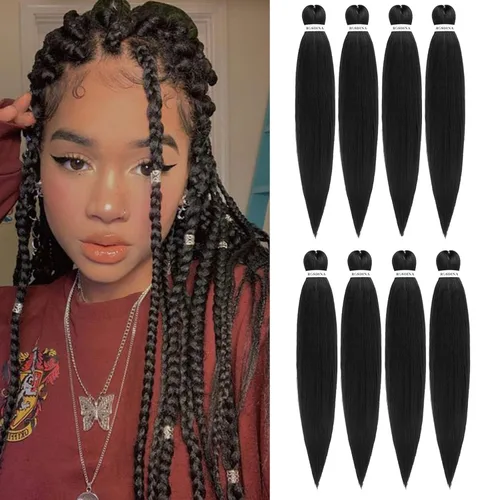 Vista 26 de Cabello trenzado preestirado - 12 pulgadas, 8 paquetes, cabello trenzado corto natural negro para trenzas torcidas o en caja, extensiones de cabello